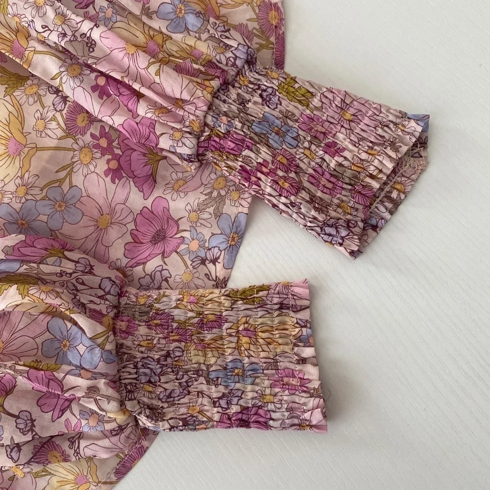 Aureum Designer's Floral Henley Puff Sleeve Blouse (NWOT) Size Small - Picture 9 of 15